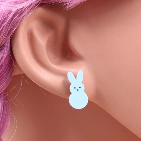 Deja Vu Kreations Jewelry - Blue Peeps Easter Bunny Rabbit Stud Earring Pair